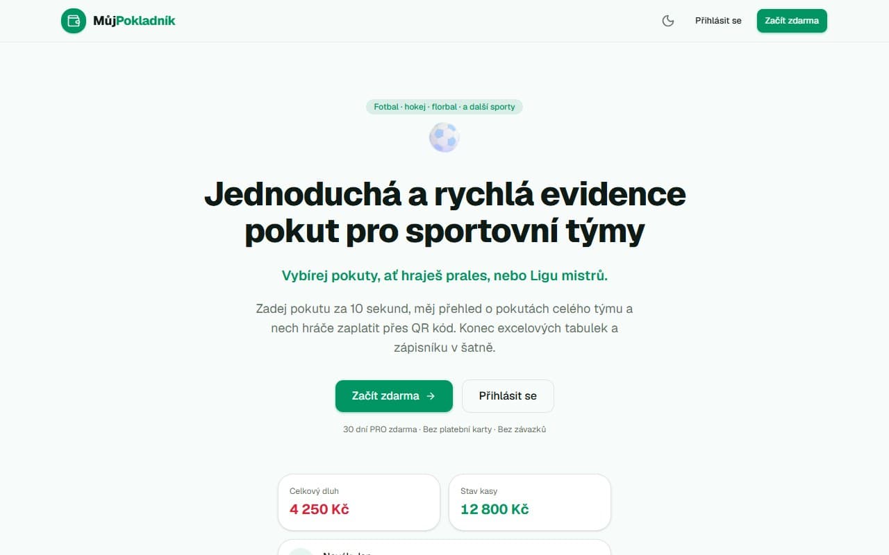 Můj Pokladník — aplikace pro evidenci pokut sportovních týmů